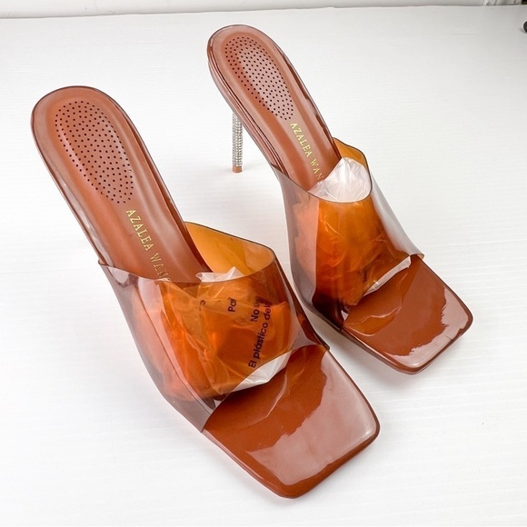 Azalea Wang Heel women 9 Just A Feeling Stiletto Sandal Brown Open Toe Bejeweled - Picture 2 of 13